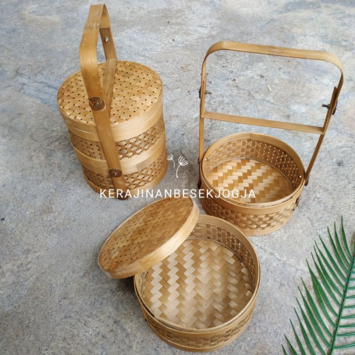 rantang bambu susun 2 (Ran07) Rantang Bulat 25Cm 2 Susun/Rantang Bambu/Rantang Susun/Rantang tenong