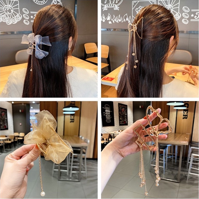 Delunashop_Acc  jepitan rambut jedai jepit rambut Korean Square Acrylic Hair Claw Clip girl Women Fashion Gold Geometric Hairpin Pita Mutiara jedai besi