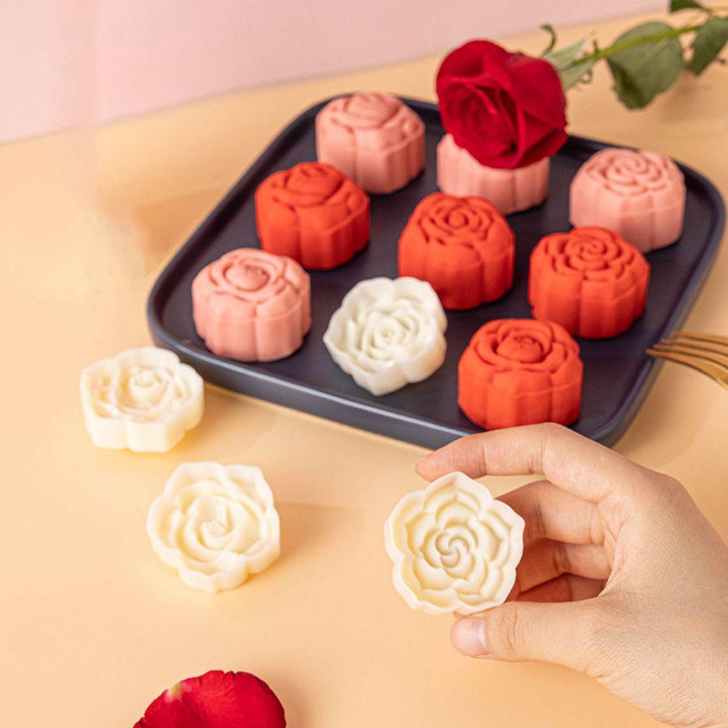 [Elegan] Cetakan Mooncake Mawar 1set Pembuatan Kue Kering Kreatif Pola Bunga Manual Mooncake Press