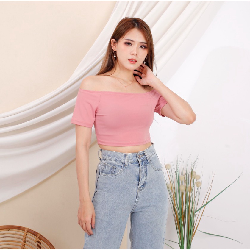 CAVALU Sabrina Crop Top Baju Atasan Wanita Crop Tee Korean Style 071