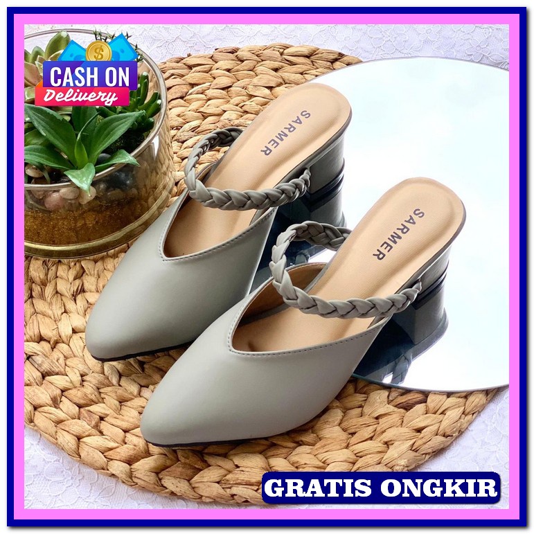 Sendal Hak Hels Wanita Kekinian Import Af 32 Tahu Gliter Sandal Hils P Sarmer - Rahelia Heels Grey
