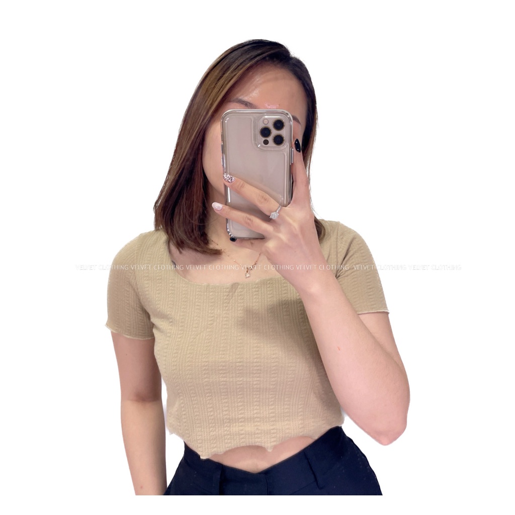 VELVET Crop Top Polos Wanita / Crop Top Knit Premium / CropTop Square Neck / Crop Top Korean 4511