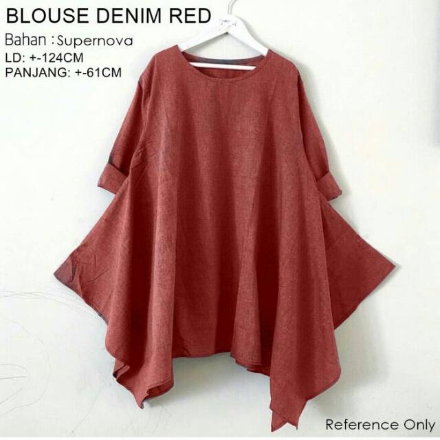Baju Atasan Wanita Blouse Denim Red