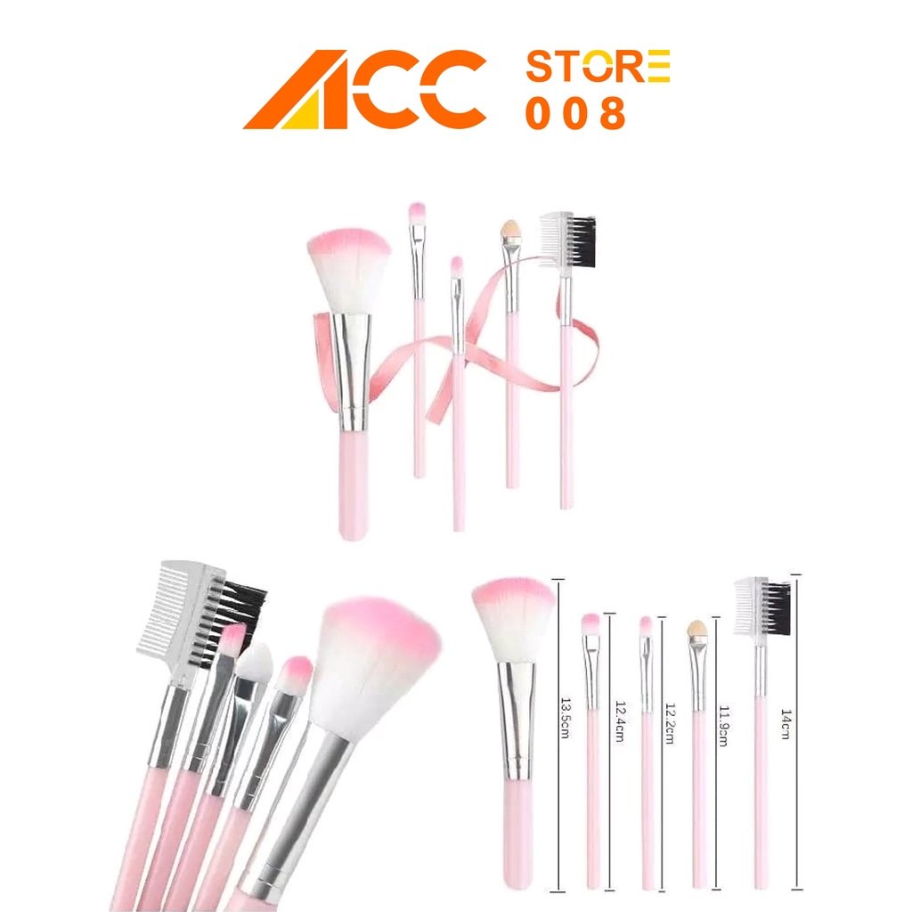 Make Up Brush Kuas One Set 5 in 1Set AB08 Eyebrow Brush Blush On Brush Eyeshadow Brush Sponge ACC