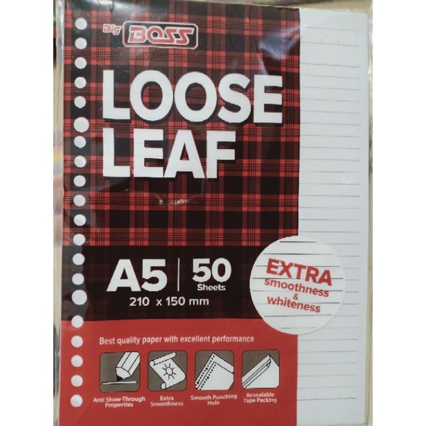 

(130gr) 1pak loose leaf isi binder bigboss garis A5 50 sheets