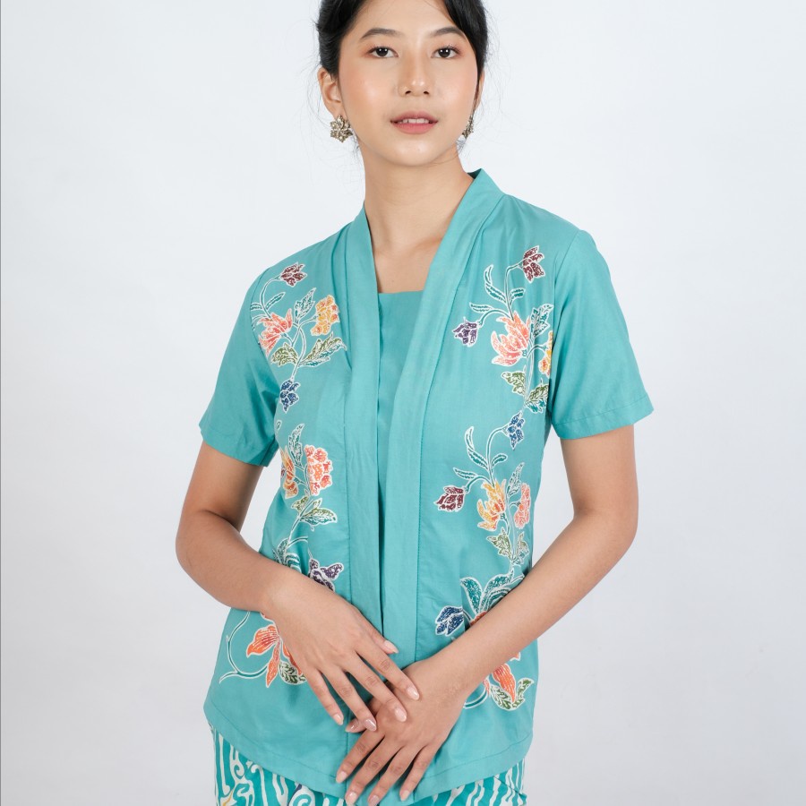 Kebaya Batik Encim Malia Lengan Pendek Meradelima Katun Tosca