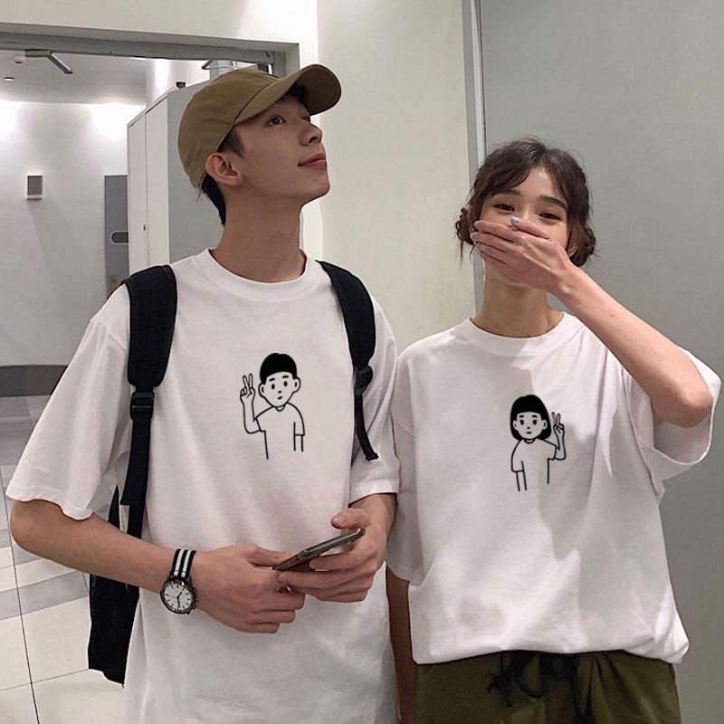 MYSTIQUE.ID-BAJU KAOS COUPLE PRIA WANITA PEACE T-SHIRT LUCU DAN AESTHETIC