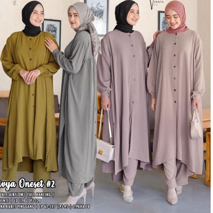 Special Price.. divya one set tunik vente long tunik import crinke setelan tunik dan celana baju set