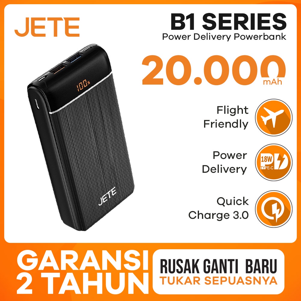 Powerbank 20000 MaH QC 3.0 with PD - JETE B1  - Garansi Resmi  25 Bulan