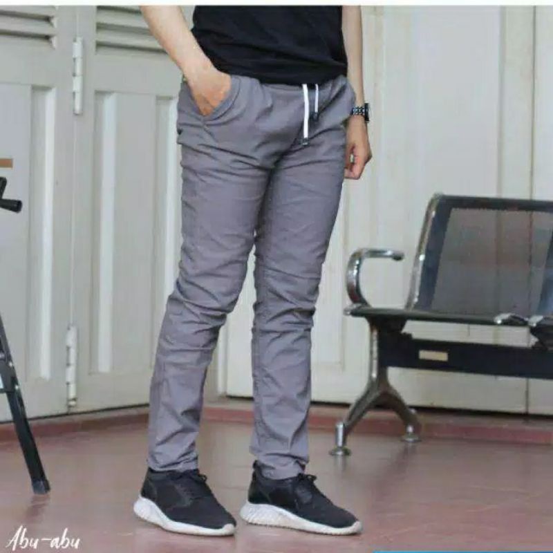 Celana Chino Pinggang Karet Melar Rip Panjang Pria Slimfit