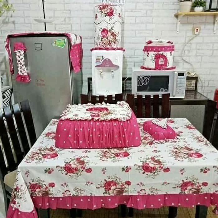 Set Taplak Meja makan : Sarung Galon Kulkas Magic com Tudung Saji Tisu