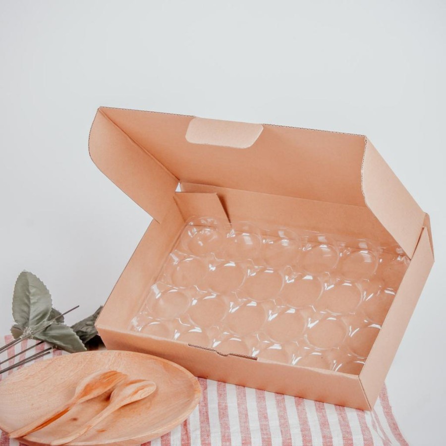

25 pcs Box Cokelat Polos Dan Tray 4 cm Kardus Die Cut Packaging Hampers Kotak Donat Mini Muat 24 pcs