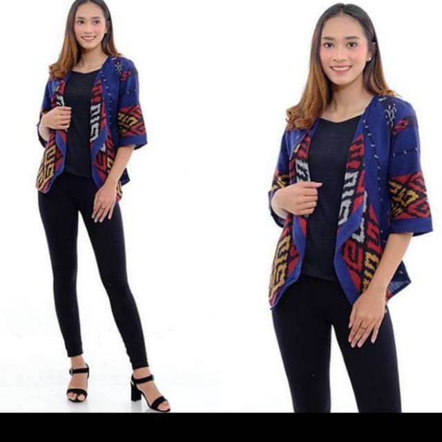 Blazer tenun motif toraja dongker New + free masker tenun