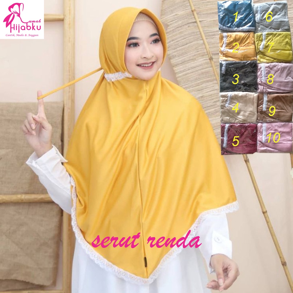 Hijab Instan Serut Renda / Jilbab Serut Instan / Jilbab Instan Serut