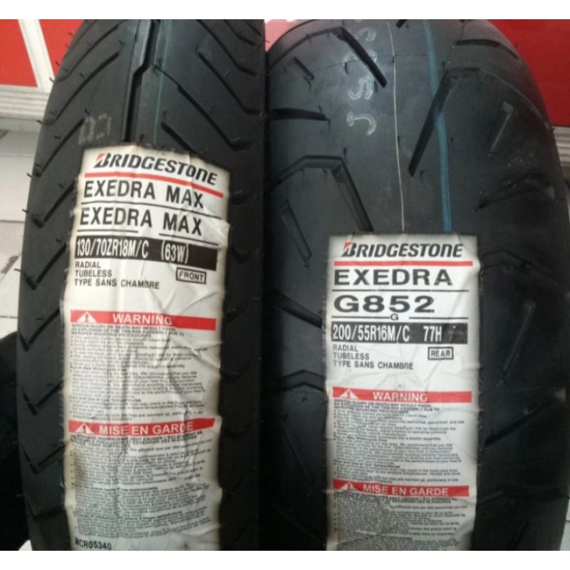paketan ban luar Bridgestone battlax exedra max & g852 UK 130/70-18 & 200/55-16 tubeless