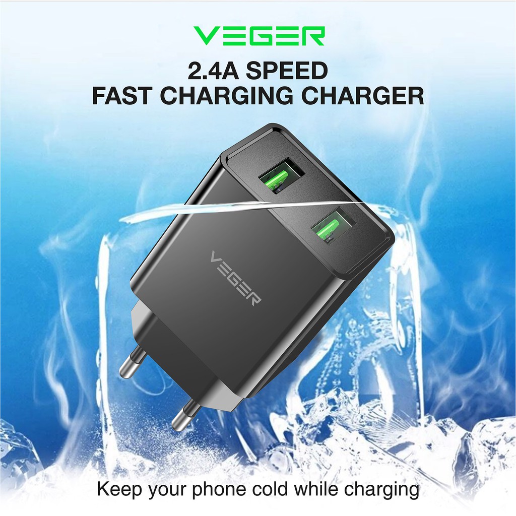 VEGER Wall Charger V02 2 Ports USB Output 2.4A Fast