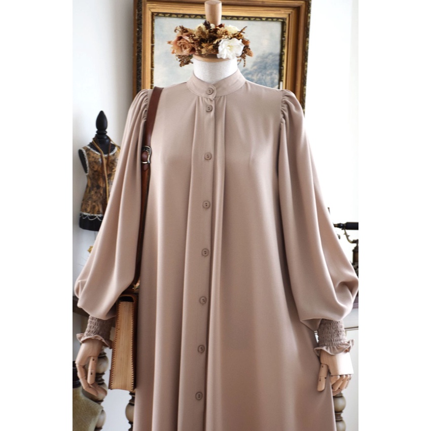 gaun pesta mewah abaya warna kalem kain adem