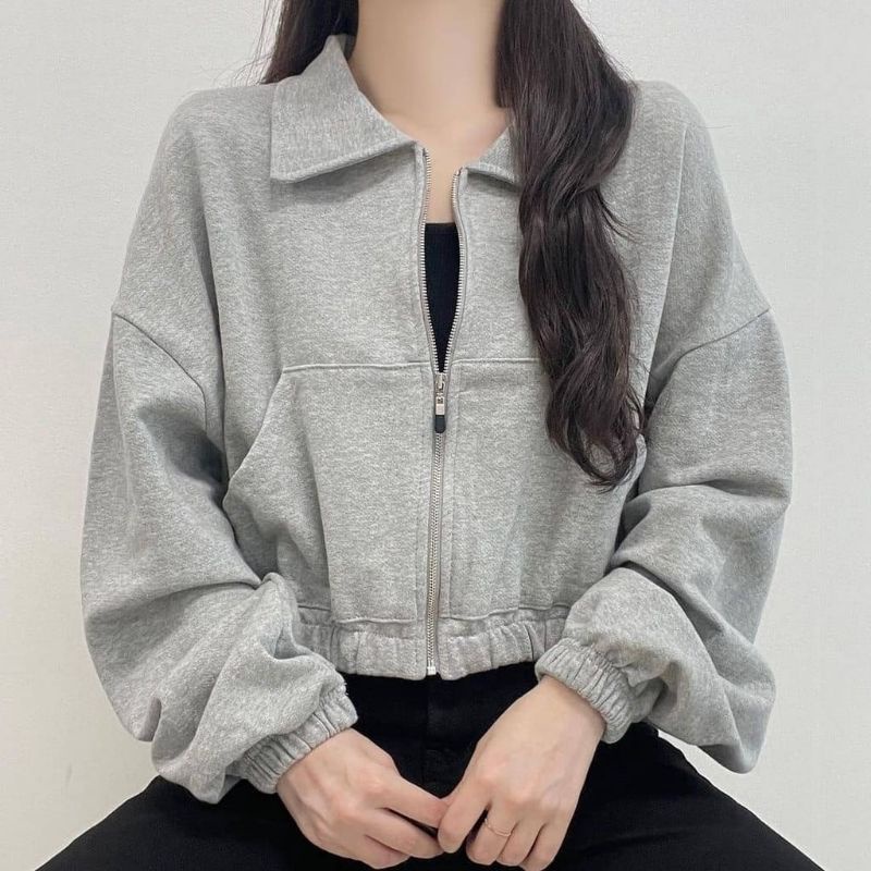 Jaket Wanita Vada Collar Crope Korean Style | Jaket Sweater Vada Collar Crope Outerwear Pakaian Wanita Vada Colar Jaket
