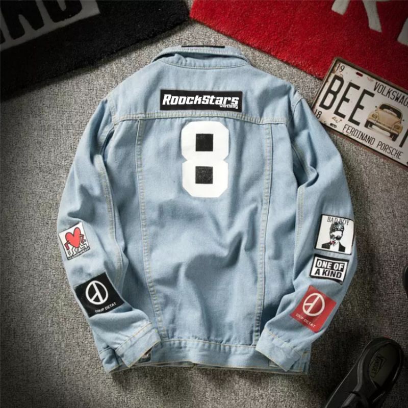 DISKON JAKET JINS SABLON PRIA ROOCKSTARS BIOBLICH HITAM JAKET JEANS DENIM BORDIR TEMPEL COWOK KEREN 
