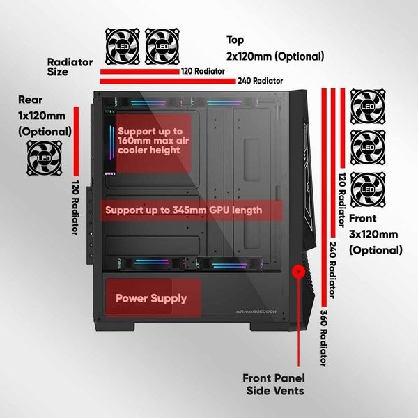 Armaggeddon AERO III ATX Gaming PC Case with Tempered Glass Side Panel