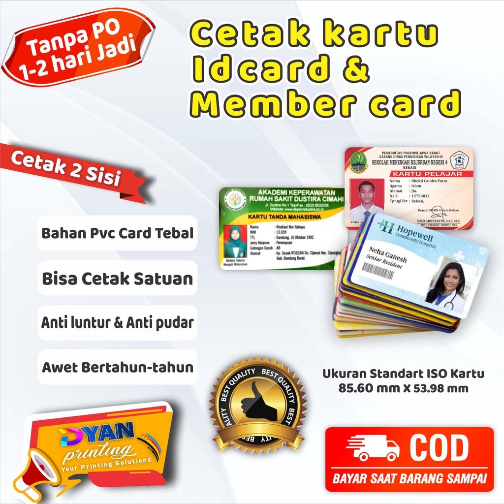 CETAK BERBAGAI MACAM KARTU &amp; ID CARD BAHAN PVC TEBAL, BISA COD/BAYAR DITEMPAT