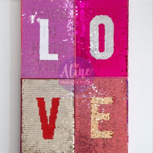 BUKU FLIP Sequin: Notebook Agenda Diary SEQUIN HURUF Alphabet, Bisa Ganti Gambar buku alphabet