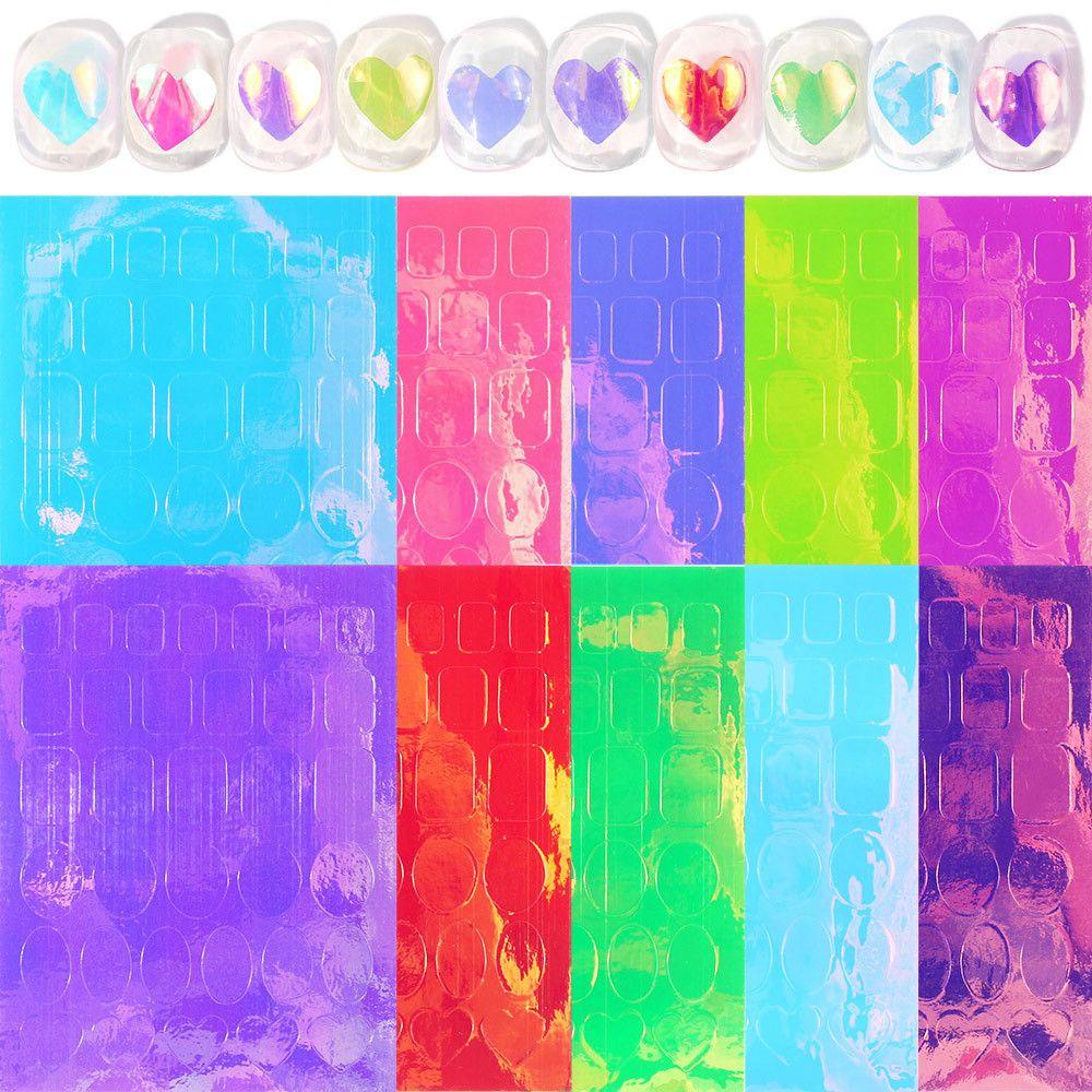 AUGUSTINA Agustina Aurora Nail Foils Heart Colorful Self-Adhesive Nail Art Dekorasi Bulat Sparkling Cellophane Paper