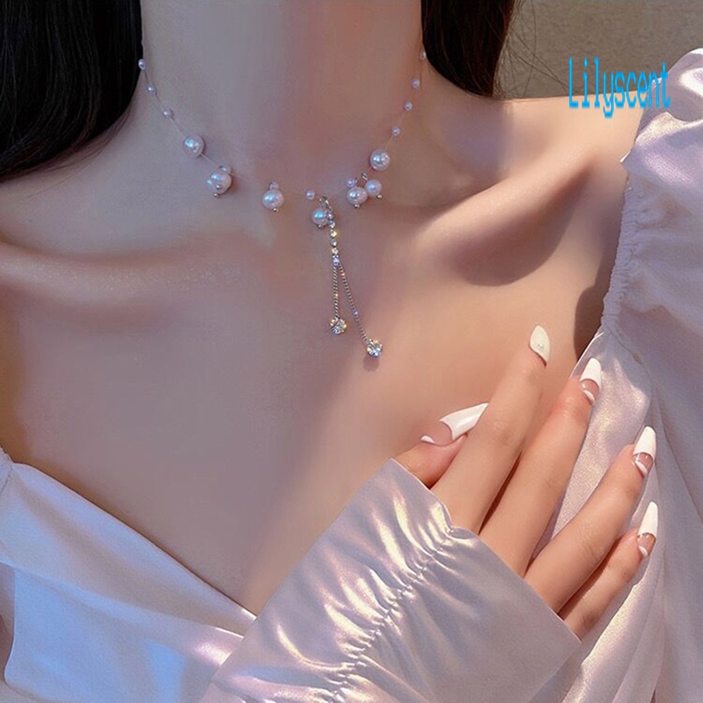 Kalung Mutiara Imitasi Bahan Alloy Adjustable Untuk Wanita