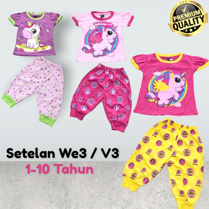 Setelan kaos V3 Anak -  Baju Baby doll Anak Cewek V3  (1-11 tahun) baju pendek harian anak W3/V3