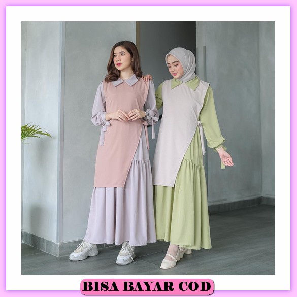 Dress Wanita Muslim Ruffle Terbaru 2022 Adem Bahan Katun Best Seller Viscose Y5M1 Syari Big Size Mot