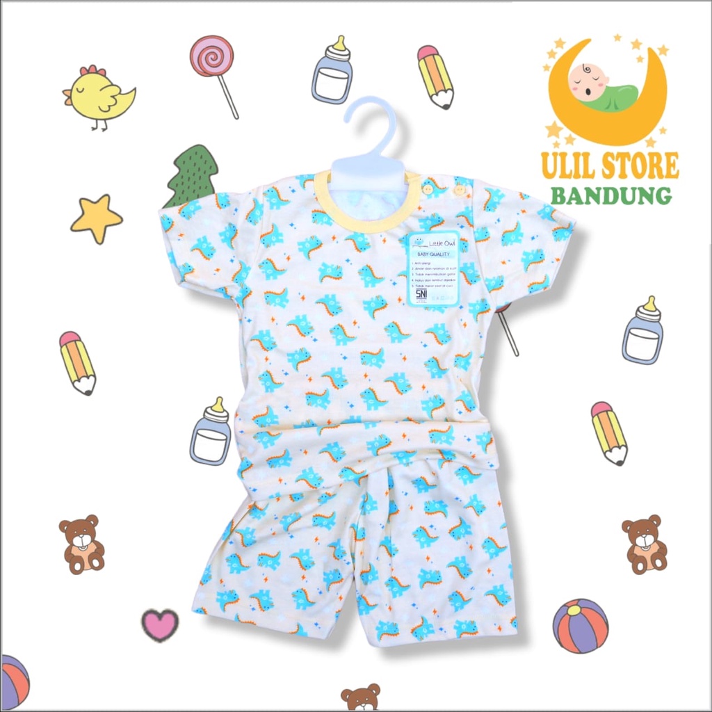 Setelan Baju Bayi Anak Pendek Oblong SNI  Celana Pampers 1-4 Tahun Premium Katun Little Owl