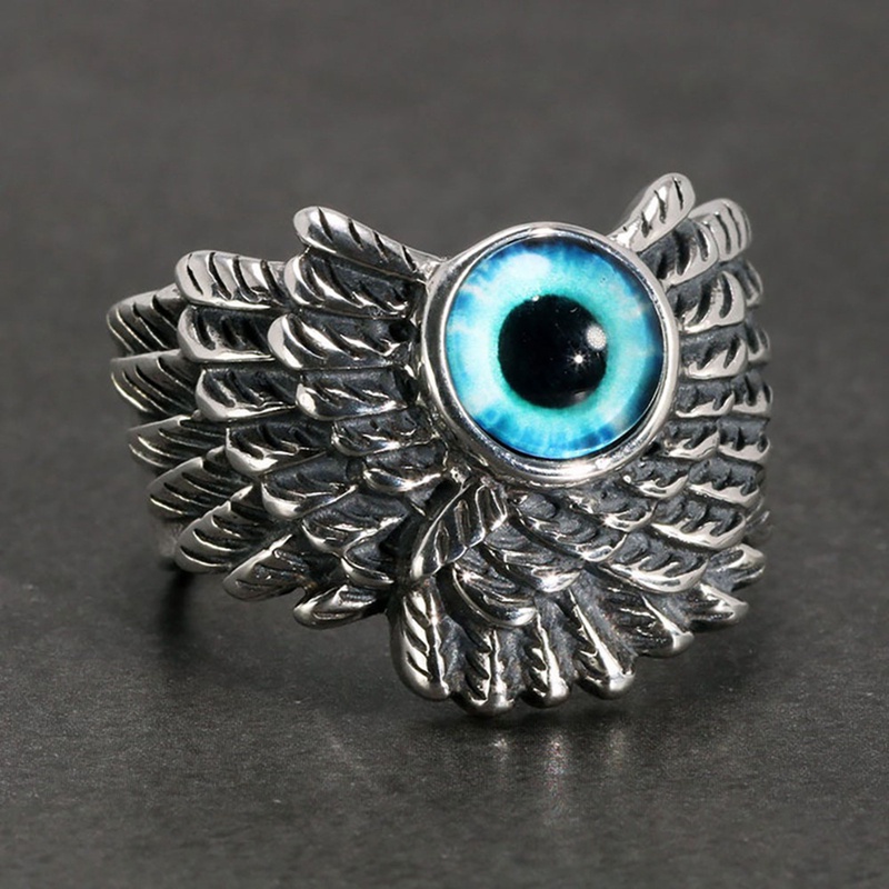 Cincin Wanita Bahan Sterling Silver 925 Desain Burung Hantu Biru Gaya Vintage Adjustable Untuk Hadiah