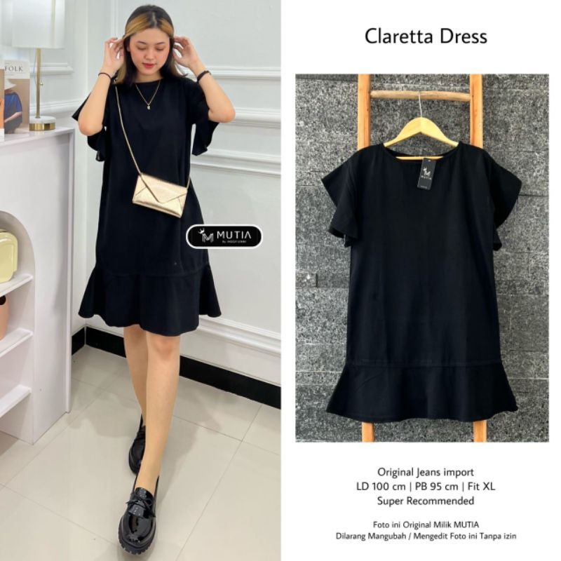 CLARETTA DRESS BY MUTIA / MINI DRESS WANITA / Dress jeans pendek hitam