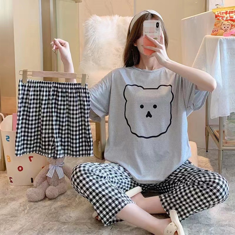 3 in 1 Baju Tidur Piyama Pajama Set Import