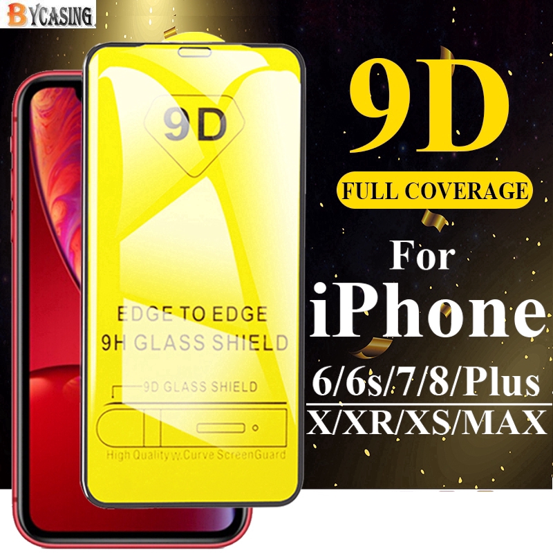 Film Pelindung Layar Tempered Glass 9H Full Cover untuk iPhone x / Max / XR / 6 / 6S / 7 / 8 Plus