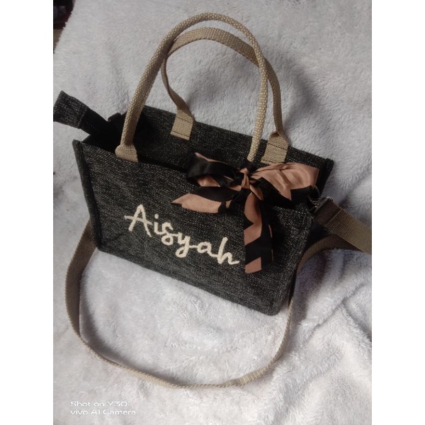 Tas Gail Polos | Zipper | Sling Bag/Selempang Adjustable Strap | Free Custom Nama Bordir | 30x15x20c