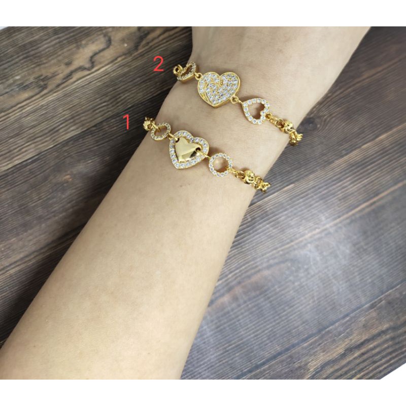 Fifi Fashion gelang tangan nori ukir kombinasi love full mata model perhiasan lapis emas G13