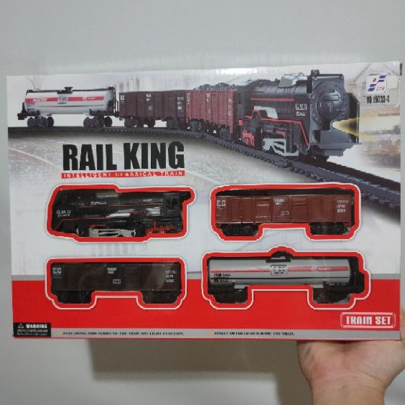 Mainan Anak Kereta Api Listrik Rail King 4 gerbong 14 rel + Lampu