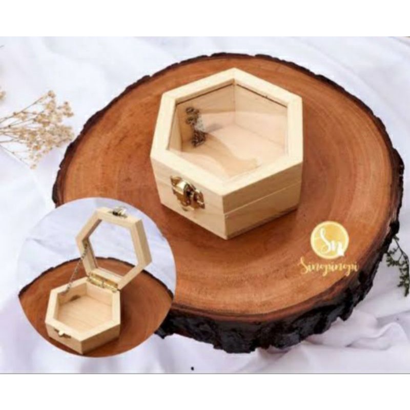 kotak cincin hexagonal kotak kayu ring bok hexagonal