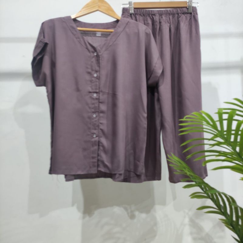 PIYAMA POLOS KANCING | PIYAMA BUSUI | BAJU SANTAI MURAH | HOMEDRESS MURAH | HOMEWEAR MURAH-VN 7/8 BURGUNDY