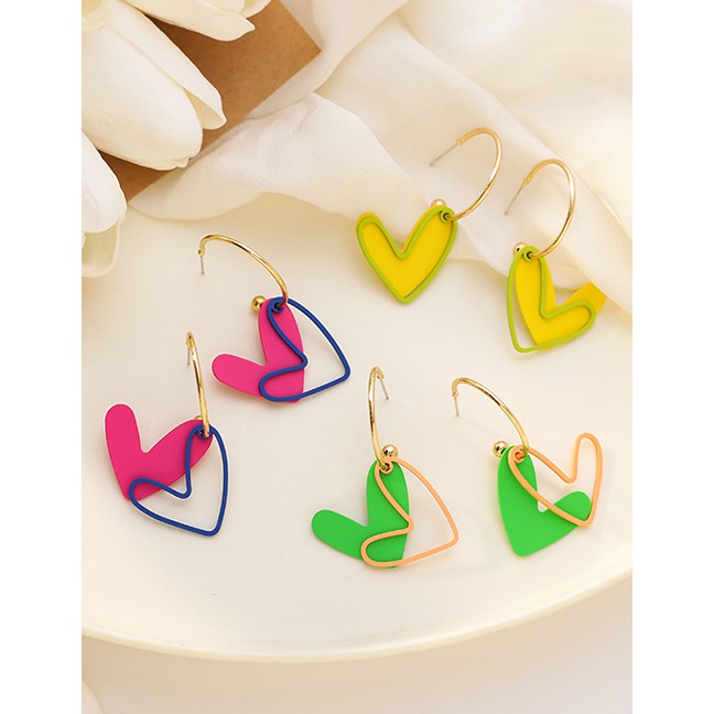 LRC Anting Gantung Fashion Heart Hollow Alloy Earrings K70226