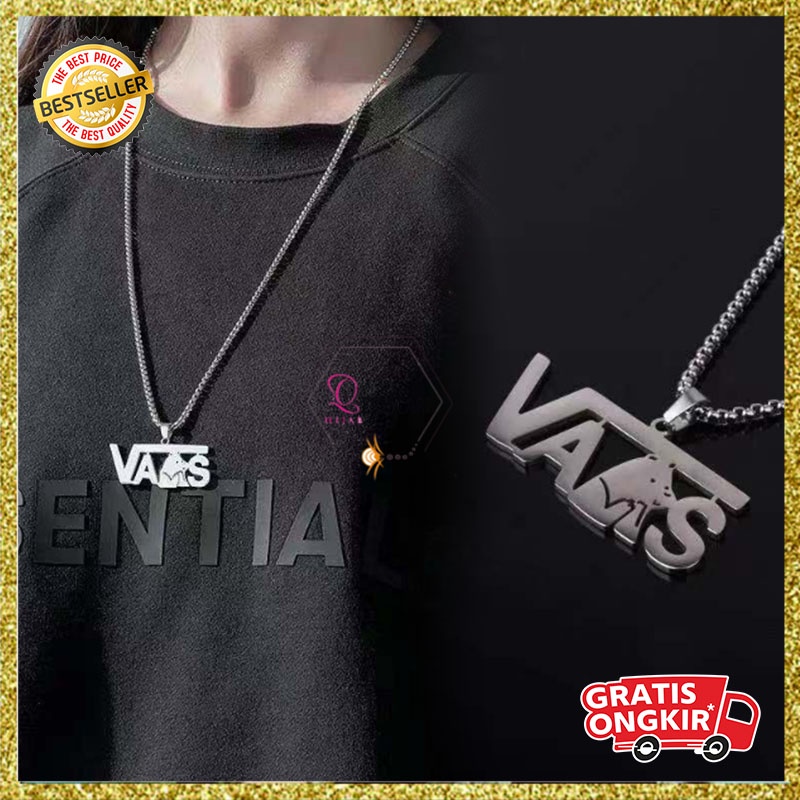 Kalung Rantai Panjang Titanium Liontin Tulisan Vans BEAR Gaya Hip Hop Dance Pria Wanita GAYA KOREA KLG34