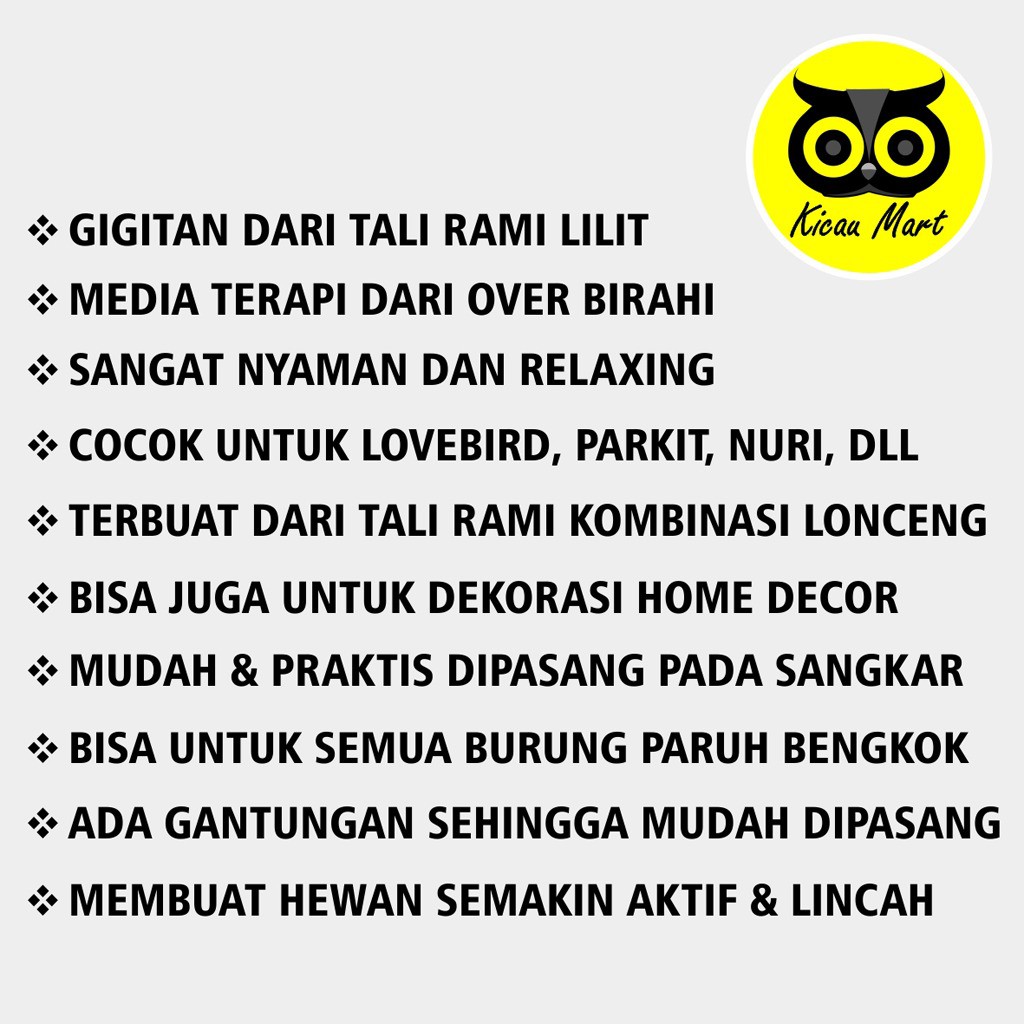 GIGITAN CINCIN RAMI MAINAN BURUNG LOVEBIRD PARKIT FALK NURI SUNCONURE PARUH BENGKOK KAKATUA GTRCN