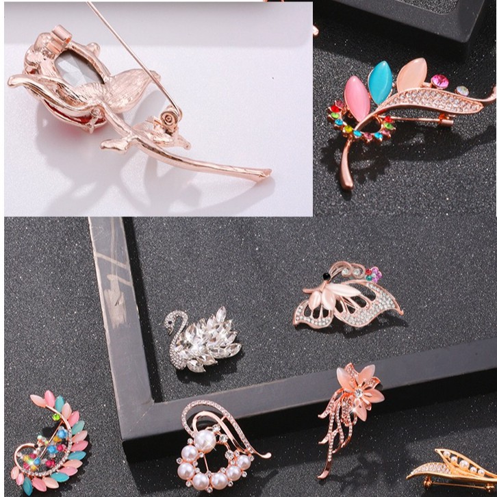 High-end Retro Mutiara Zirkon Bros Opal Swan Kupu-kupu Merak Bunga Berlian Imitasi Bros Aksesoris indah-7