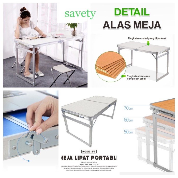 Meja Lipat Meja Portable Meja Koper Meja Belajar Meja kaki kotak - Putih
