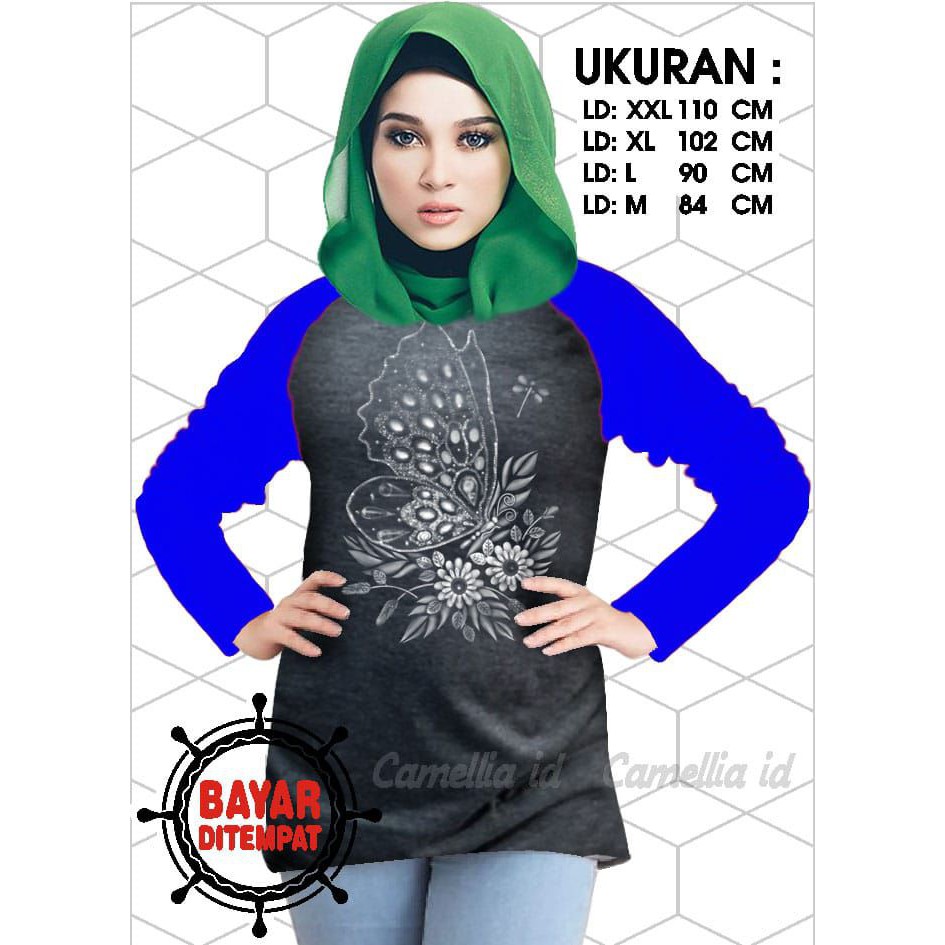 Kaos Raglan (KUPU2)/Kaos Wanita Lengan Panjang/ Kaos Wanita/ Kaos Cewek/ Kaos Oblong/Misty