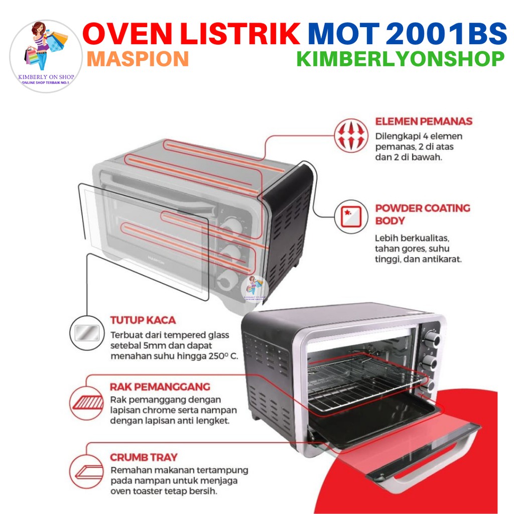 Kimberlyonshop Oven Listrik Toaster 20 Liter MOT 2001BS Maspion