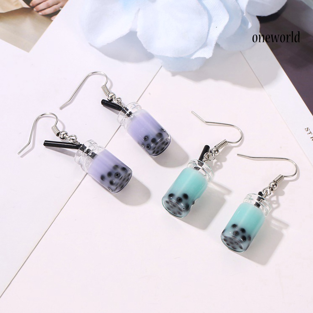 OW# Hooks Earrings Bubble Tea Long Dangle Women Drink Drop Earrings Jewelry for Party