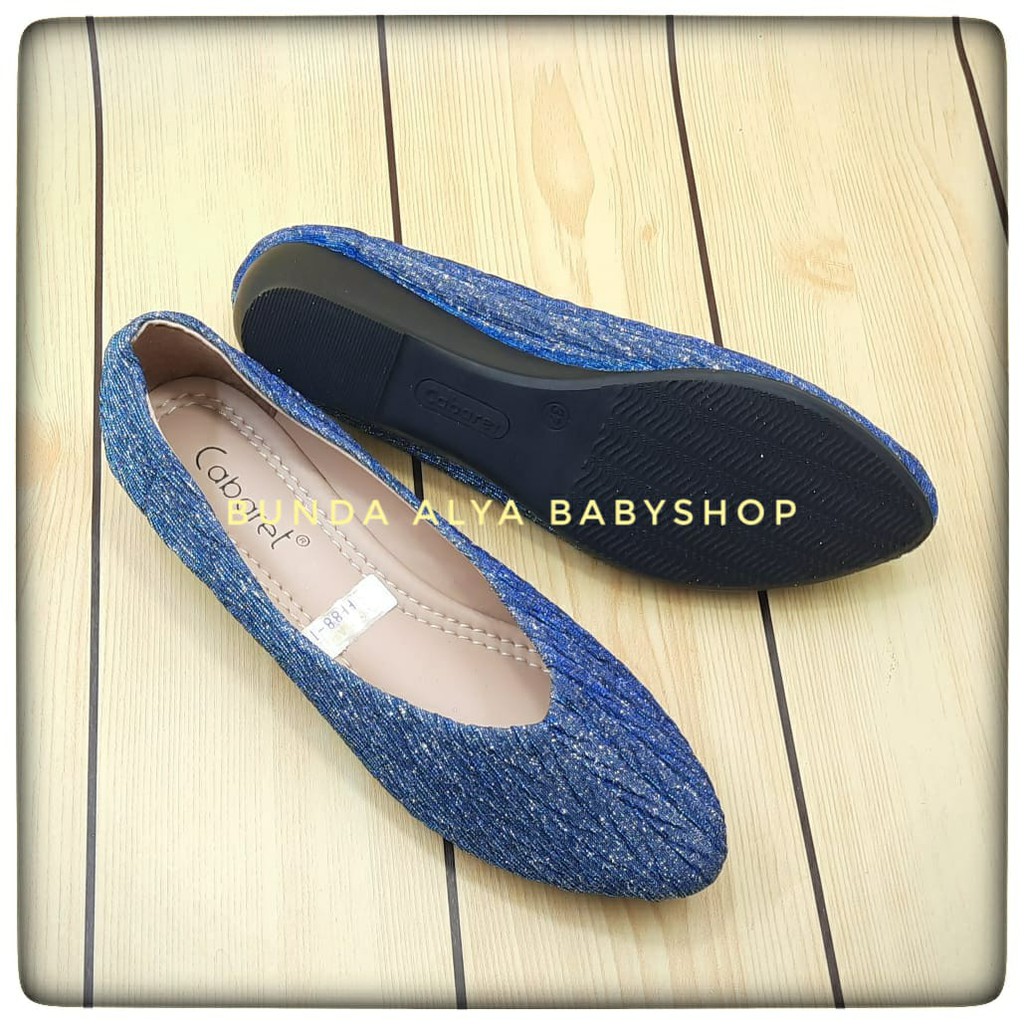 Sepatu Wanita Slip on Premium Size 37 - 40 BIRU Cabaret Flatshoes Wanita Glitter - Sepatu Casual Perempuan