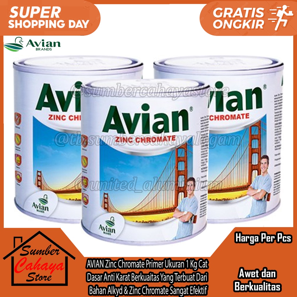 AVIAN Zinc Chromate Primer Plamir Pelamir Ukuran 1 Kg Kilo KiloGram Cat Dasar Meni Besi Kayu Anti Ka